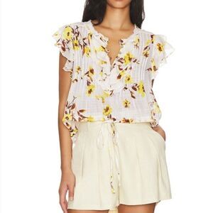 Free People Naya Handprinted Cotton and Viscose Bohemian Top with raw edges XS